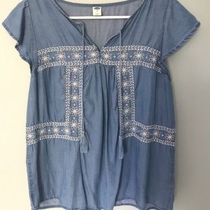 Old Navy Embroidered Denim Blouse